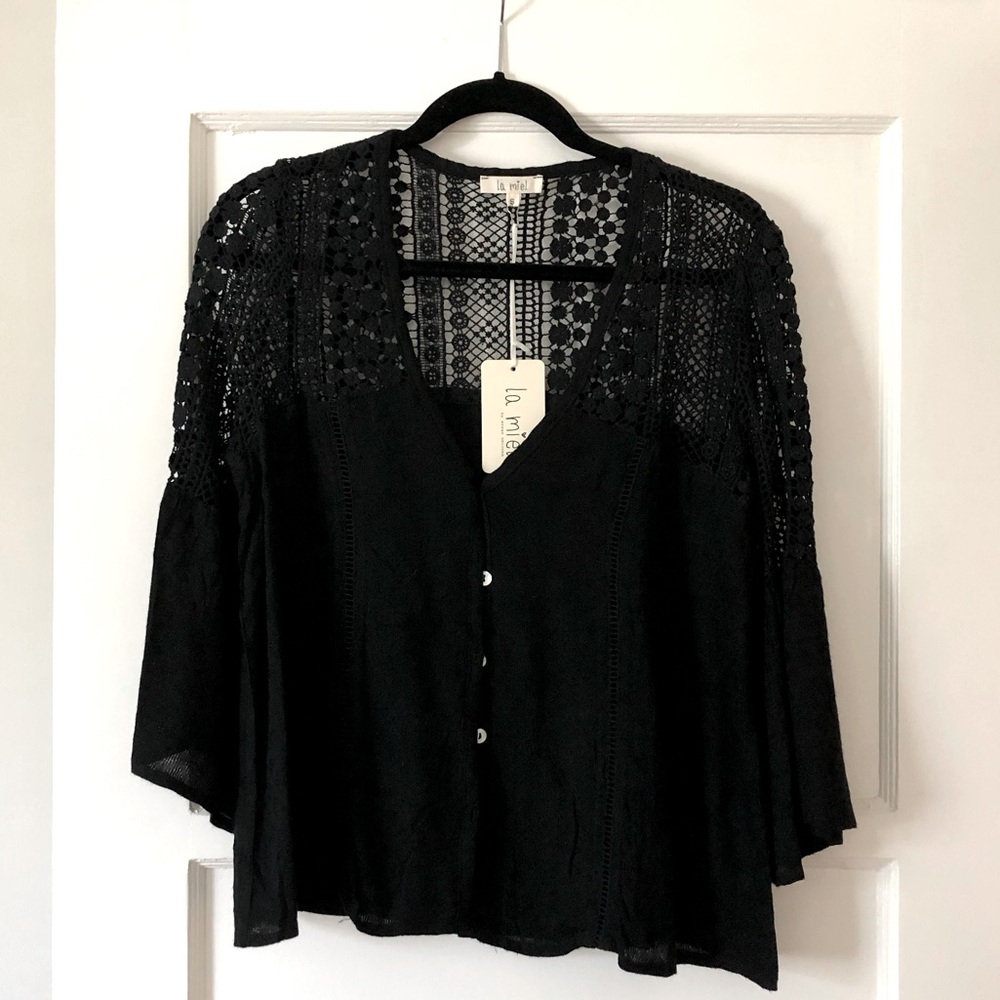 La Miel black crocheted top - M